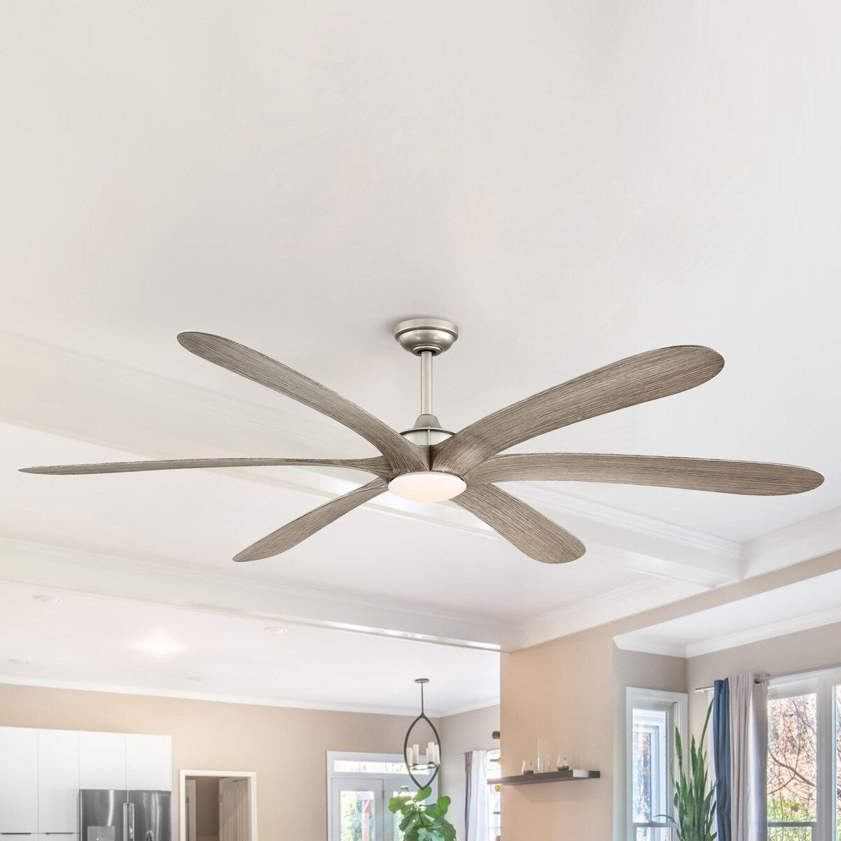 Ventilatore da soffitto DC grande a 6 pale in legno galleggiante da 72 pollici con luce e telecomando