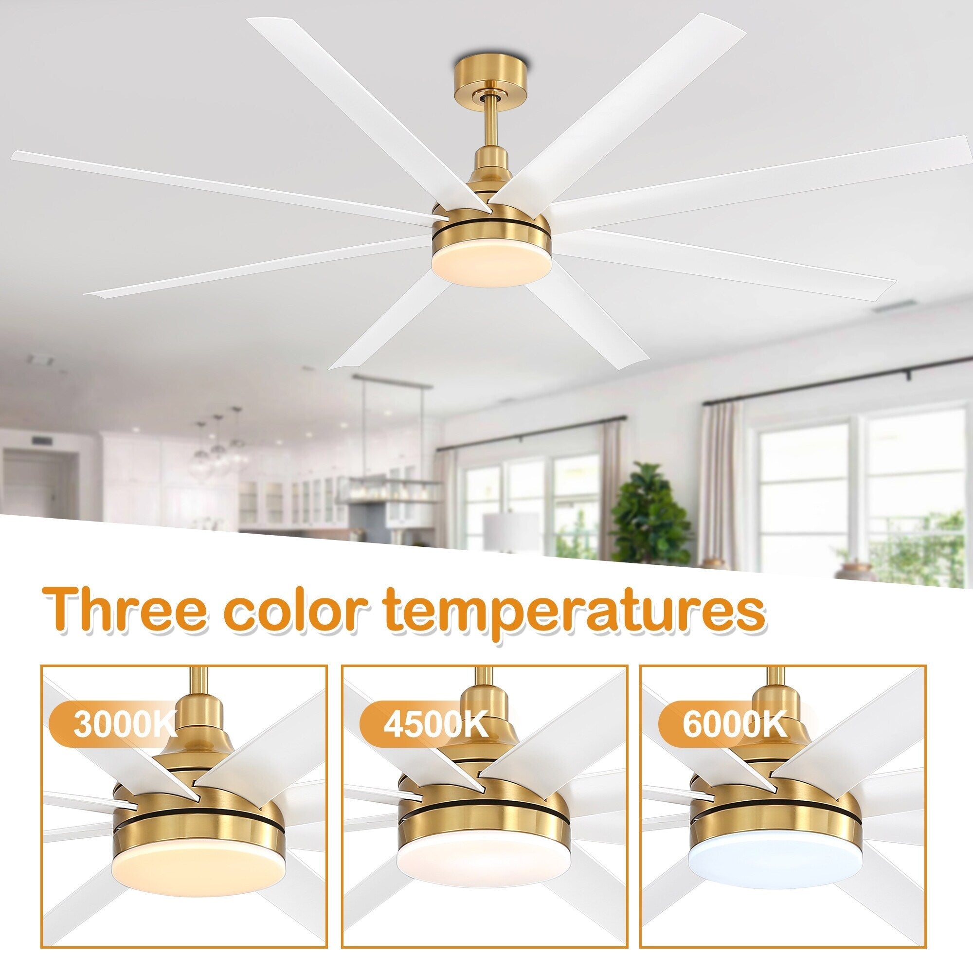 72 grandi ventilatori da soffitto con telecomando a luce LED - 8 pale - 72 pollici