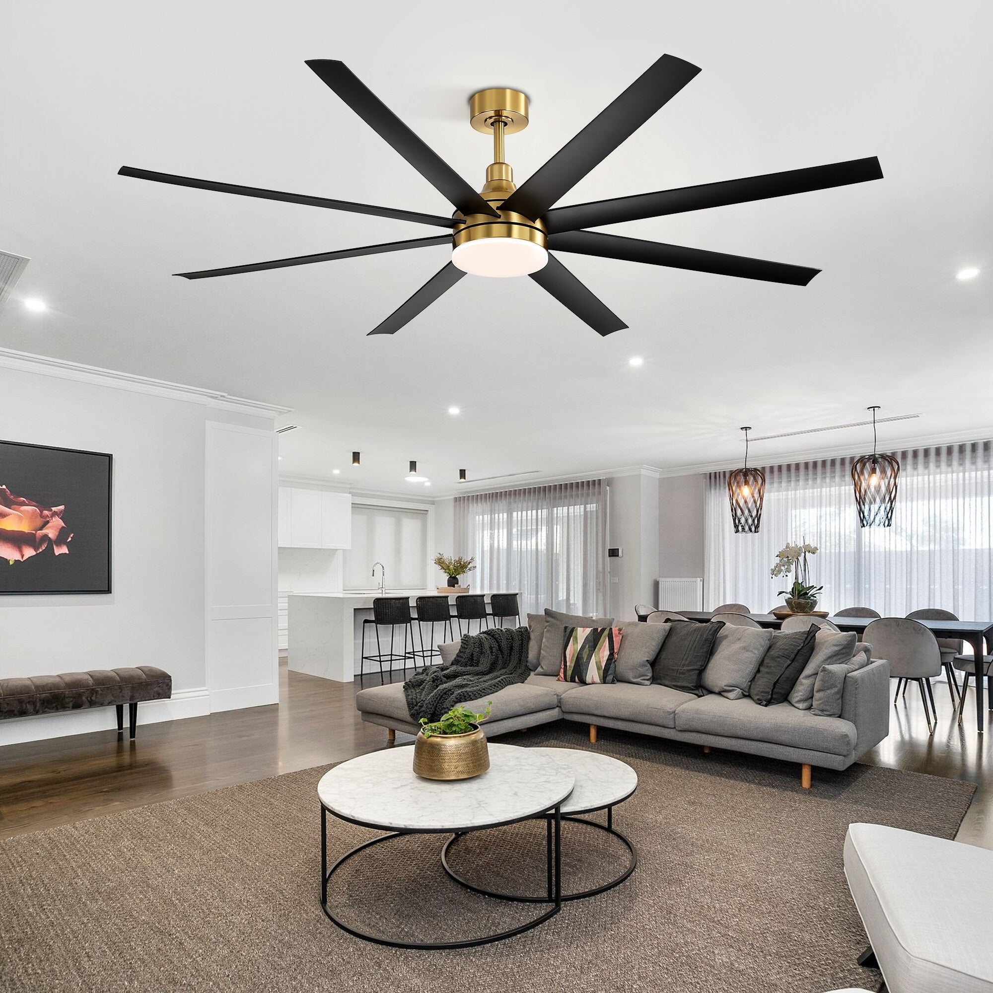 72 grandi ventilatori da soffitto con telecomando a luce LED - 8 pale - 72 pollici