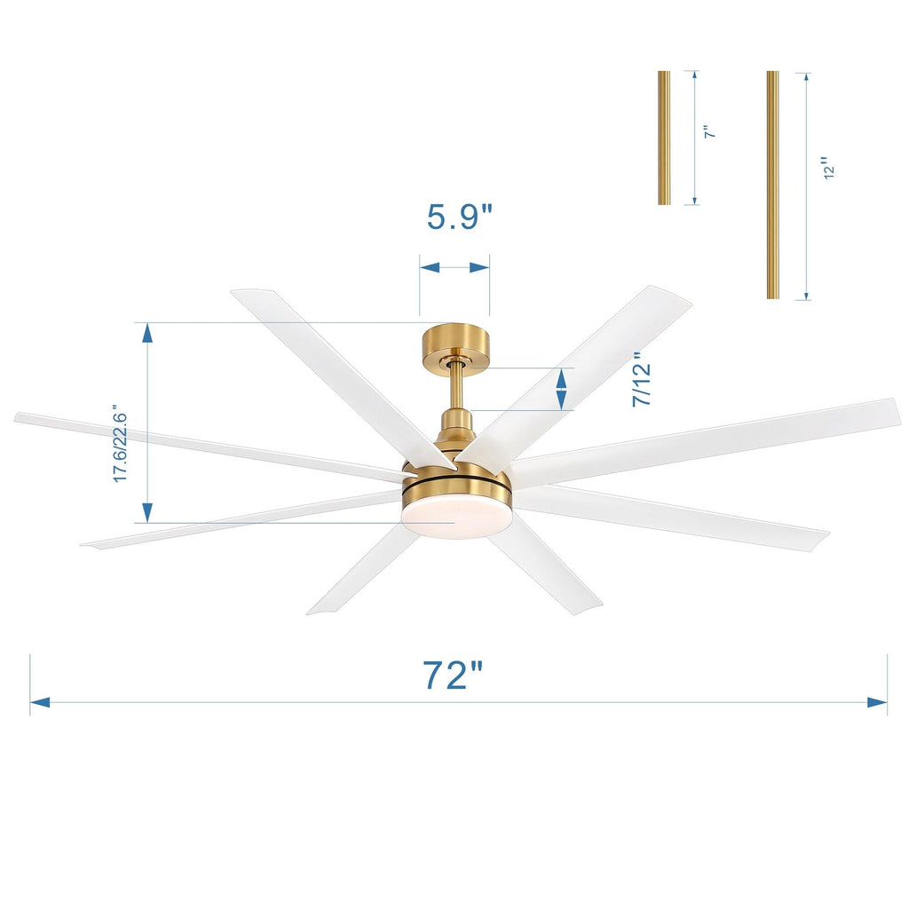 72 grandi ventilatori da soffitto con telecomando a luce LED - 8 pale - 72 pollici