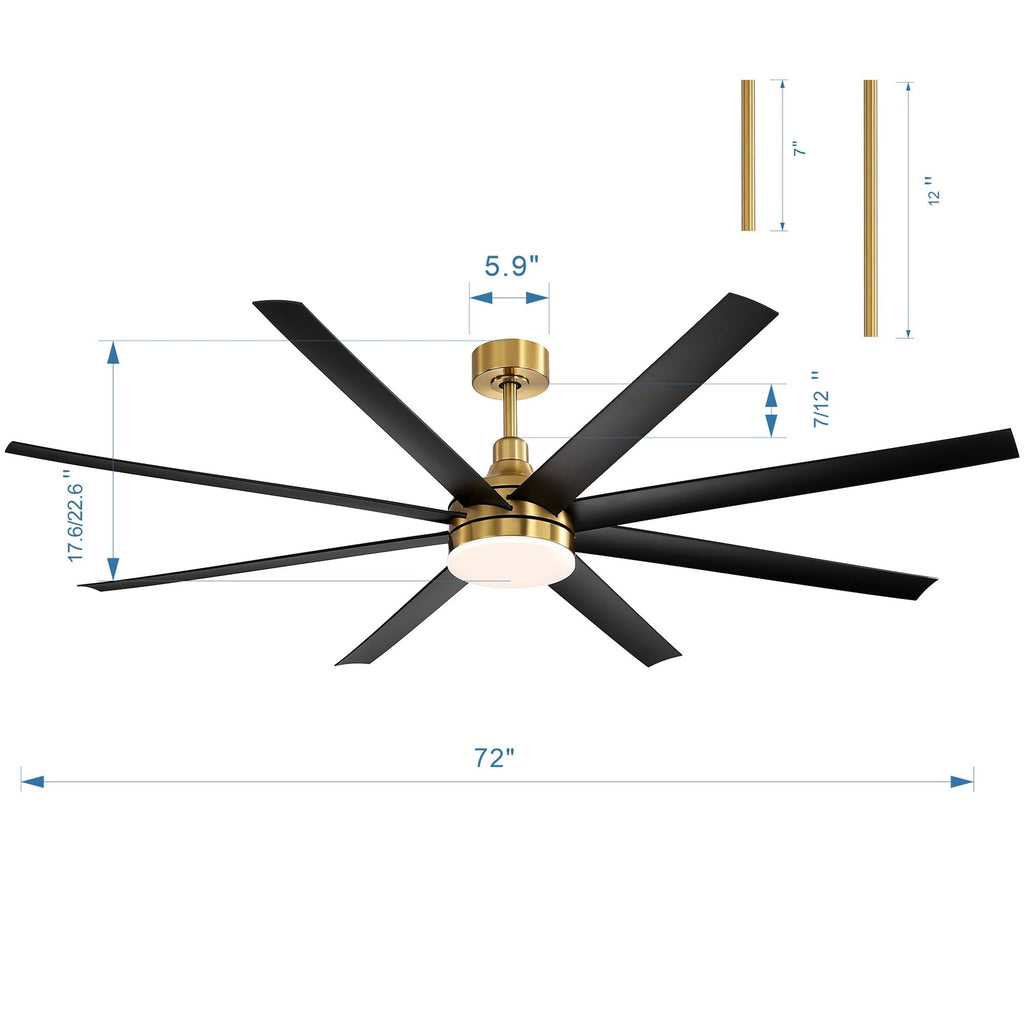 72 grandi ventilatori da soffitto con telecomando a luce LED - 8 pale - 72 pollici
