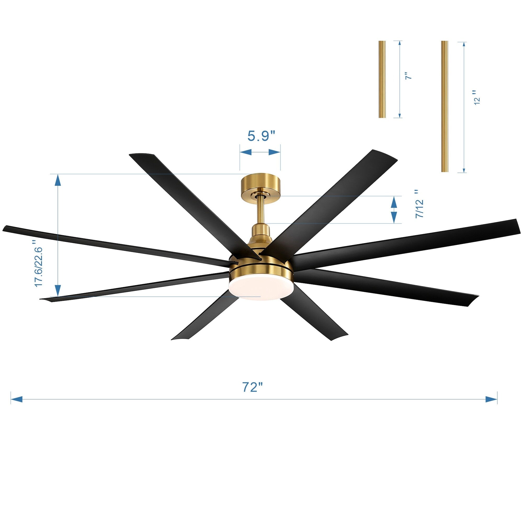 72 grandi ventilatori da soffitto con telecomando a luce LED - 8 pale - 72 pollici