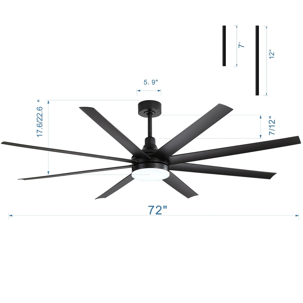 72 grandi ventilatori da soffitto con telecomando a luce LED - 8 pale - 72 pollici