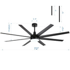 72 grandi ventilatori da soffitto con telecomando a luce LED - 8 pale - 72 pollici
