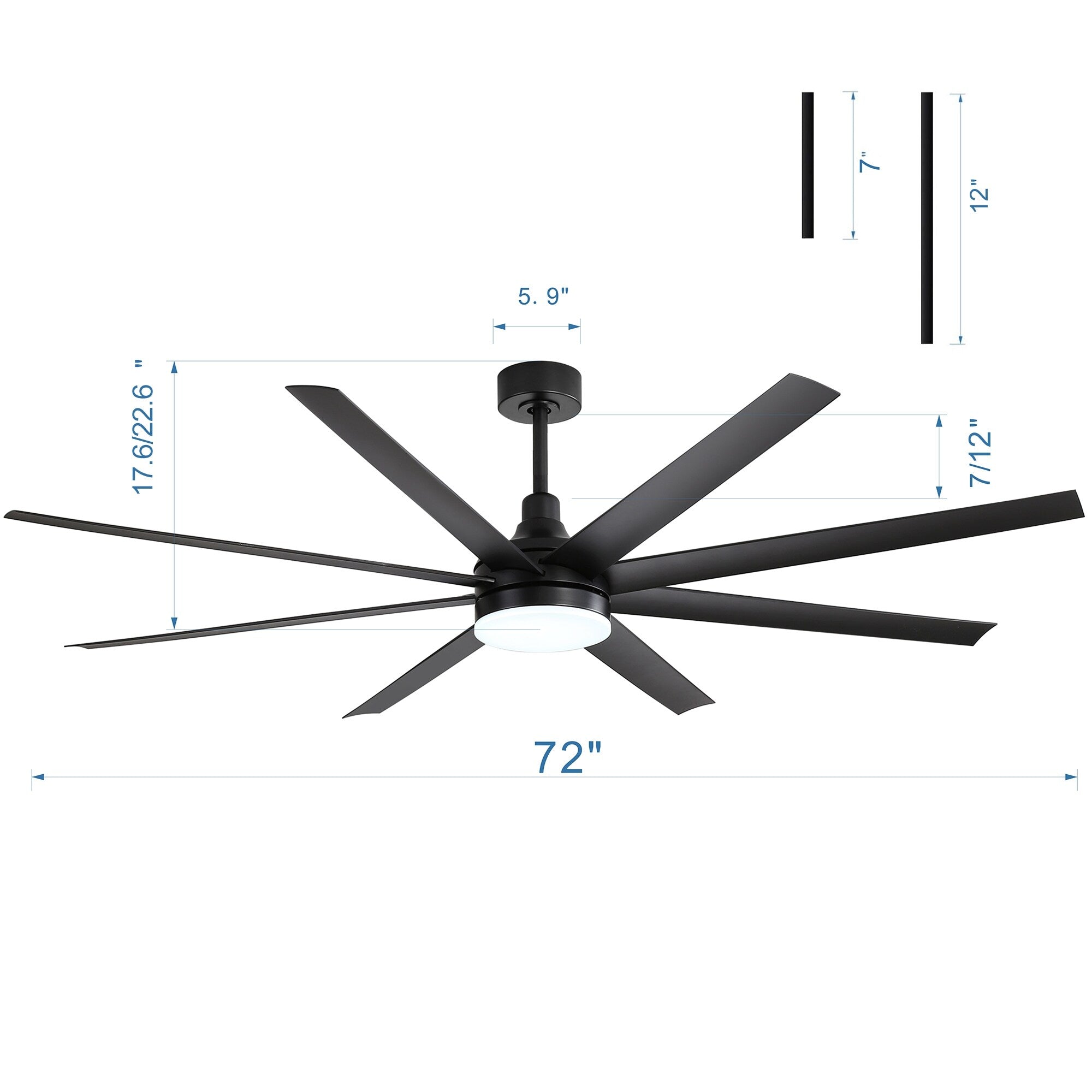 72 grandi ventilatori da soffitto con telecomando a luce LED - 8 pale - 72 pollici