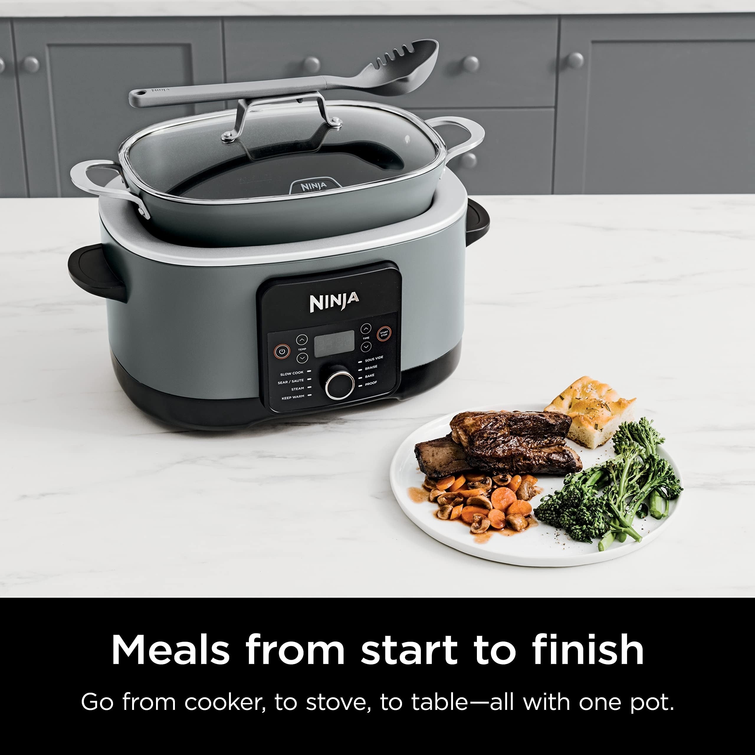 Multicooker da 8,5 litri, con pentola a cottura lenta 8 in 1, forno olandese, vaporiera, coperchio in vetro, cucchiaio integrato, pentola adatta al forno fino a 500 °F