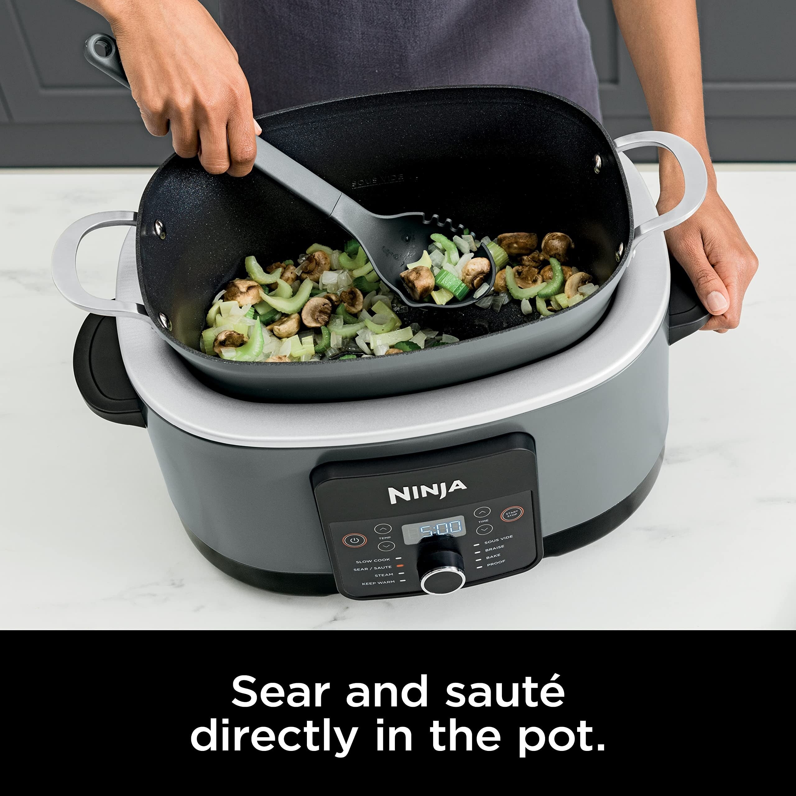 Multicooker da 8,5 litri, con pentola a cottura lenta 8 in 1, forno olandese, vaporiera, coperchio in vetro, cucchiaio integrato, pentola adatta al forno fino a 500 °F