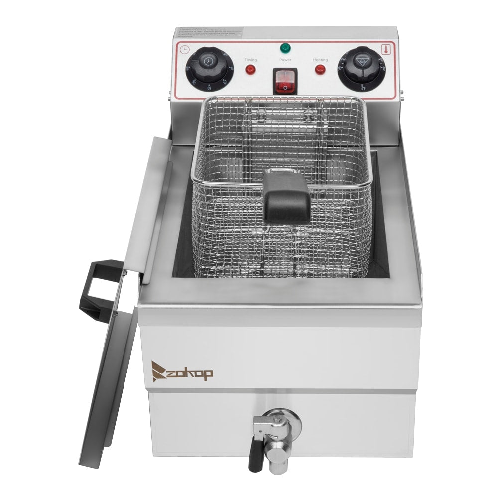 Friggitrice profonda a vasca singola con rubinetto in acciaio inossidabile da 8,5 QT, 1700 W max, con maniglia grande