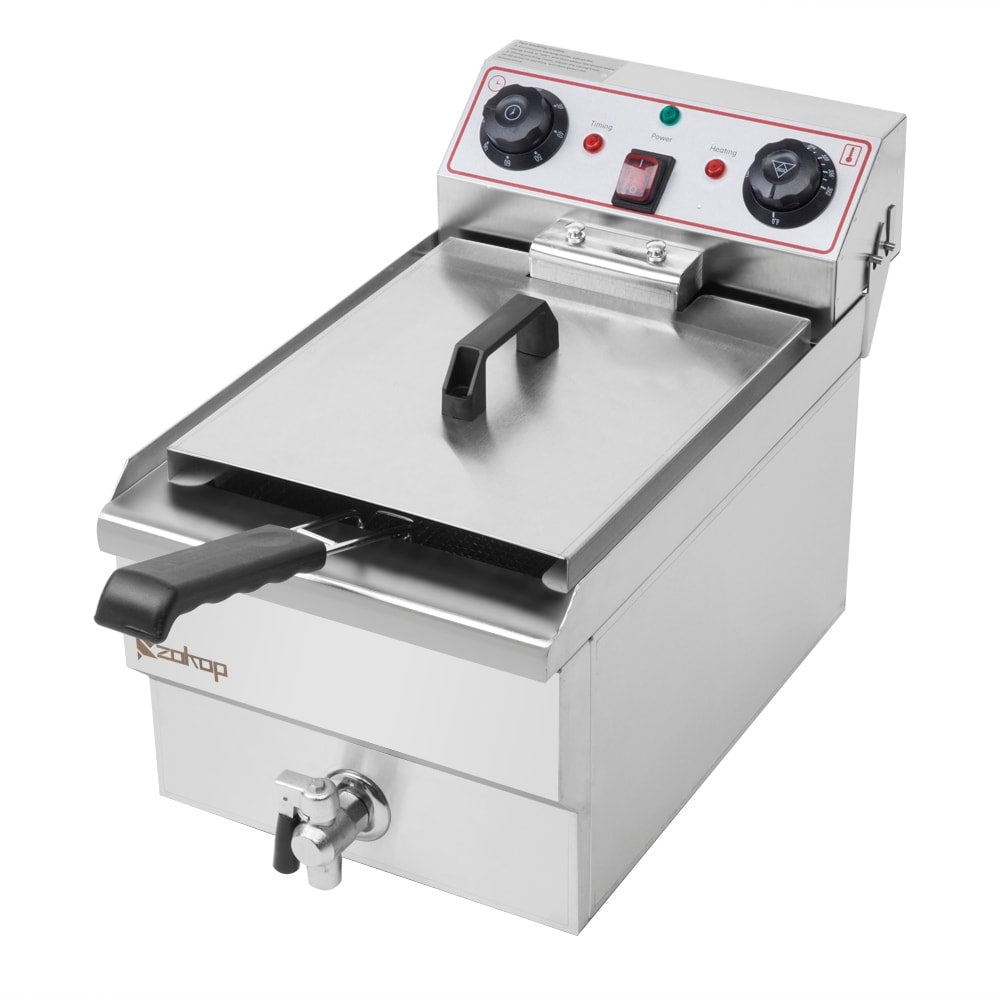 Friggitrice profonda a vasca singola con rubinetto in acciaio inossidabile da 8,5 QT, 1700 W max, con maniglia grande
