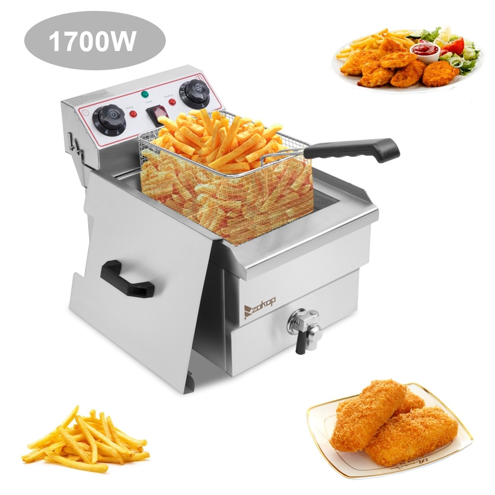 Friggitrice profonda a vasca singola con rubinetto in acciaio inossidabile da 8,5 QT, 1700 W max, con maniglia grande