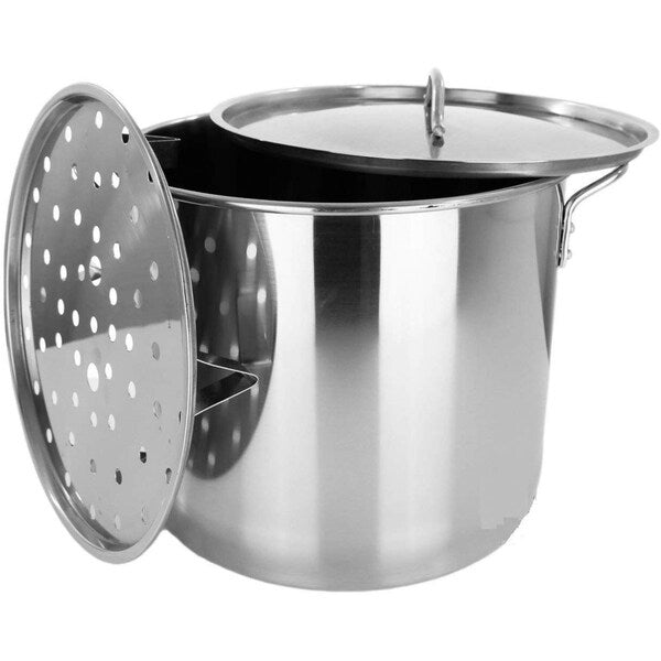 Pentola per brodo in acciaio inossidabile resistente da 80 QT con griglia per cottura a vapore