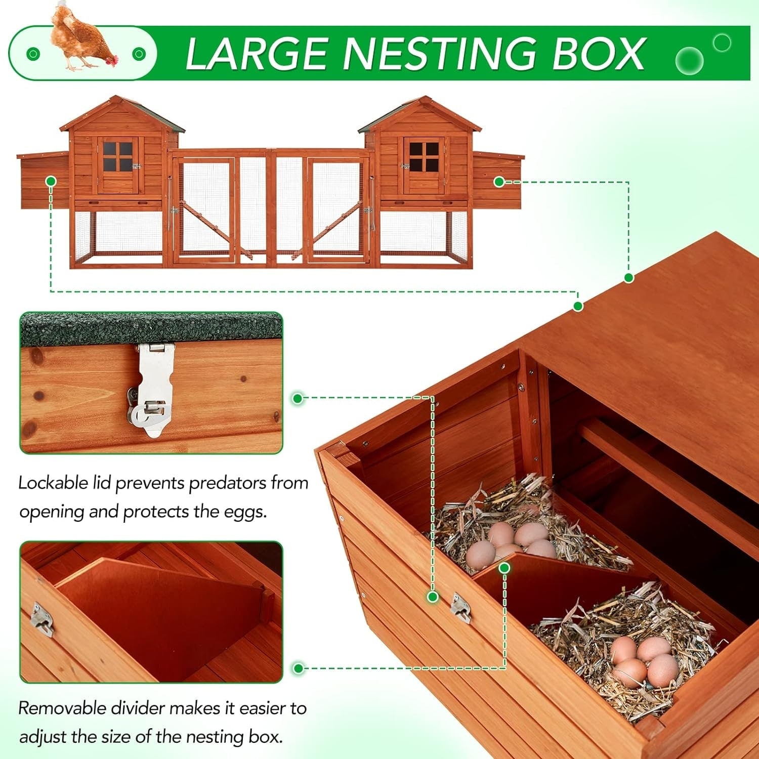 AECOJOY 144'' Grande pollaio con recinto in legno Gabbia per pollame