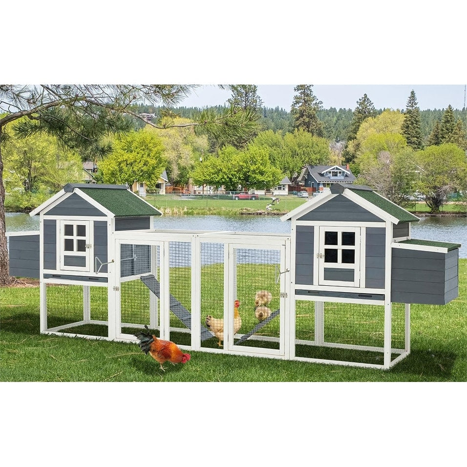 AECOJOY 144'' Grande pollaio con recinto in legno Gabbia per pollame