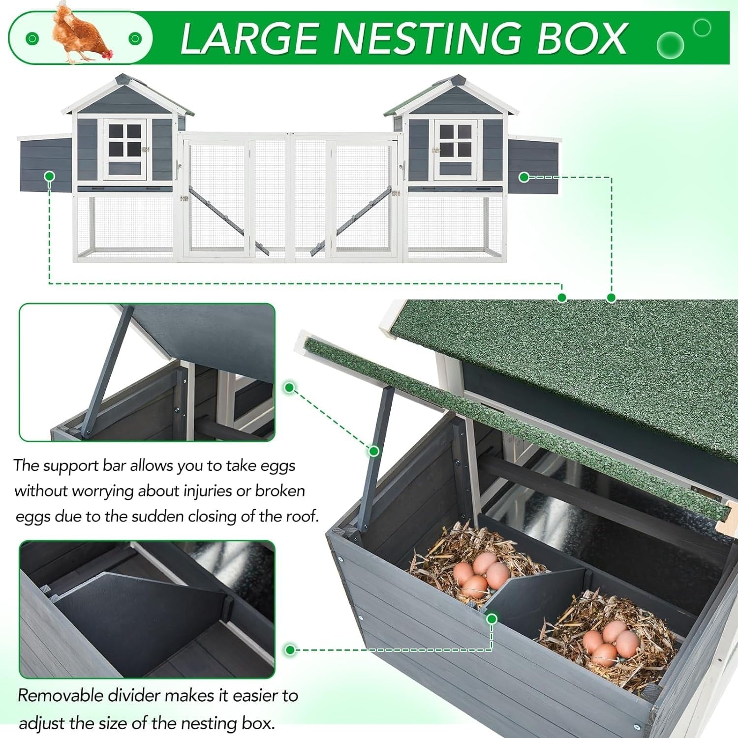 AECOJOY 144'' Grande pollaio con recinto in legno Gabbia per pollame