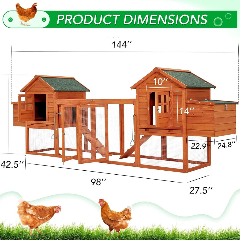 AECOJOY 144'' Grande pollaio con recinto in legno Gabbia per pollame