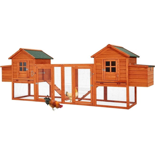 AECOJOY 144'' Grande pollaio con recinto in legno Gabbia per pollame