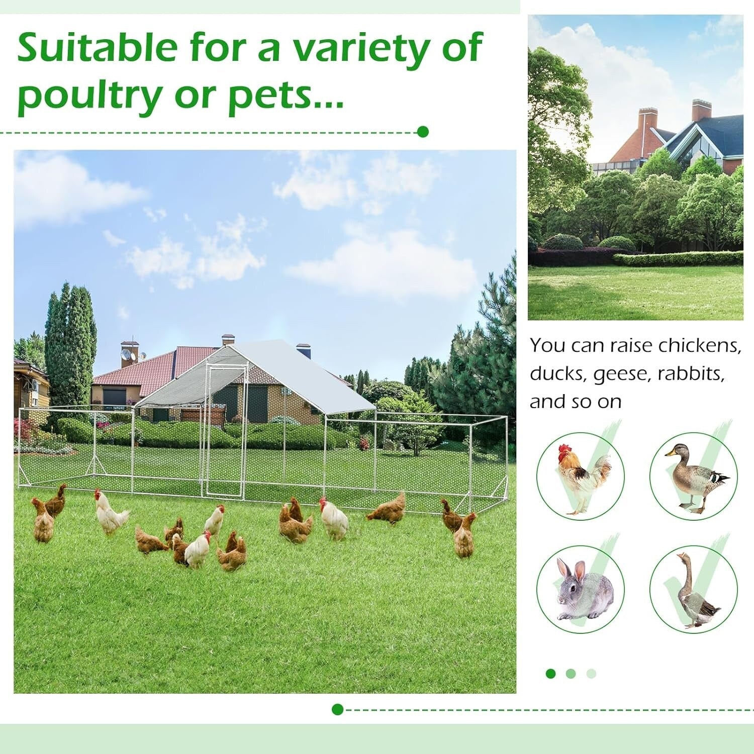 AECOJOY Grande pollaio in metallo con gabbia per polli in metallo