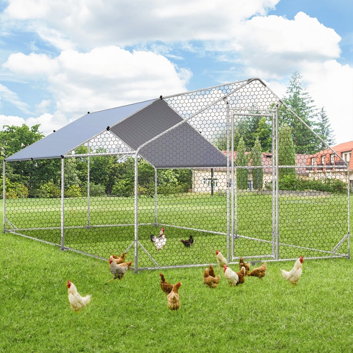AECOJOY Grande pollaio in metallo con gabbia per polli in metallo