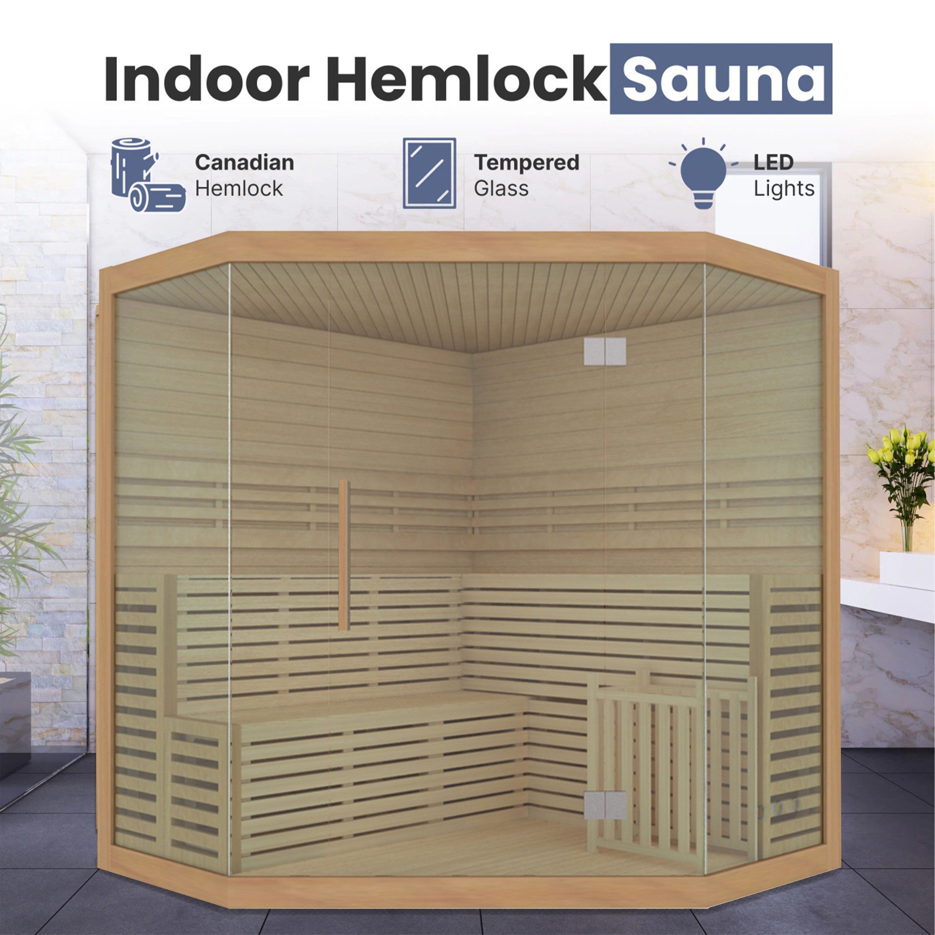 Sauna interna umida e asciutta in legno ALEKO per 5-6 persone con riscaldatore elettrico - 75 x 75 x 83 pollici