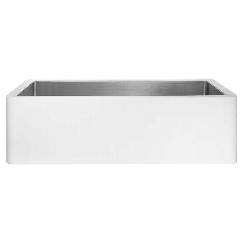 Lavello da cucina ANZZI Apollo Matte White Solid Surface Farmhouse da 36 pollici con vasca singola e interno in acciaio inossidabile