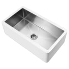 Lavello da cucina ANZZI Apollo Matte White Solid Surface Farmhouse da 36 pollici con vasca singola e interno in acciaio inossidabile