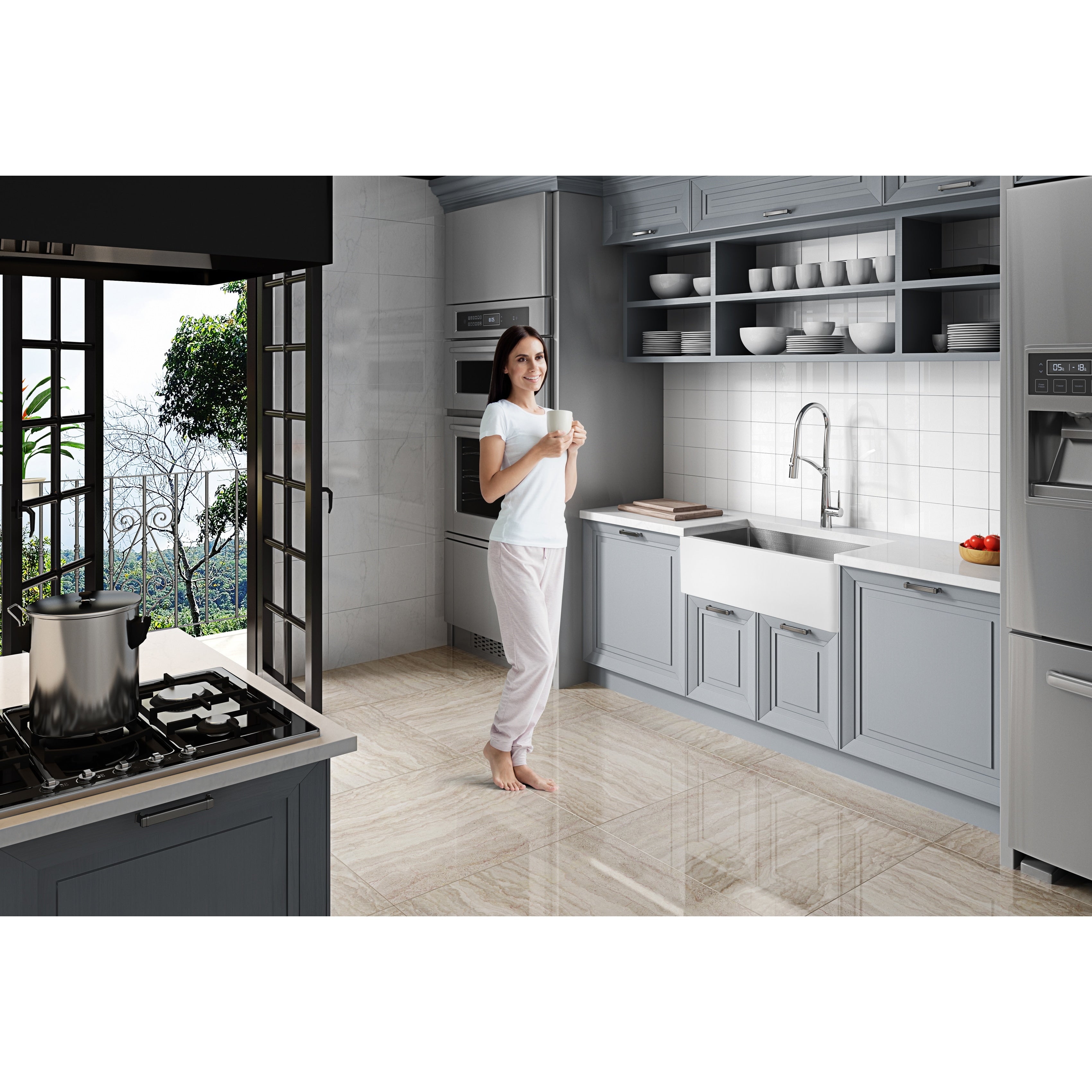 Lavello da cucina ANZZI Apollo Matte White Solid Surface Farmhouse da 36 pollici con vasca singola e interno in acciaio inossidabile