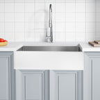 Lavello da cucina ANZZI Apollo Matte White Solid Surface Farmhouse da 36 pollici con vasca singola e interno in acciaio inossidabile