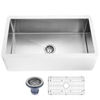 Lavello da cucina ANZZI Apollo Matte White Solid Surface Farmhouse da 36 pollici con vasca singola e interno in acciaio inossidabile