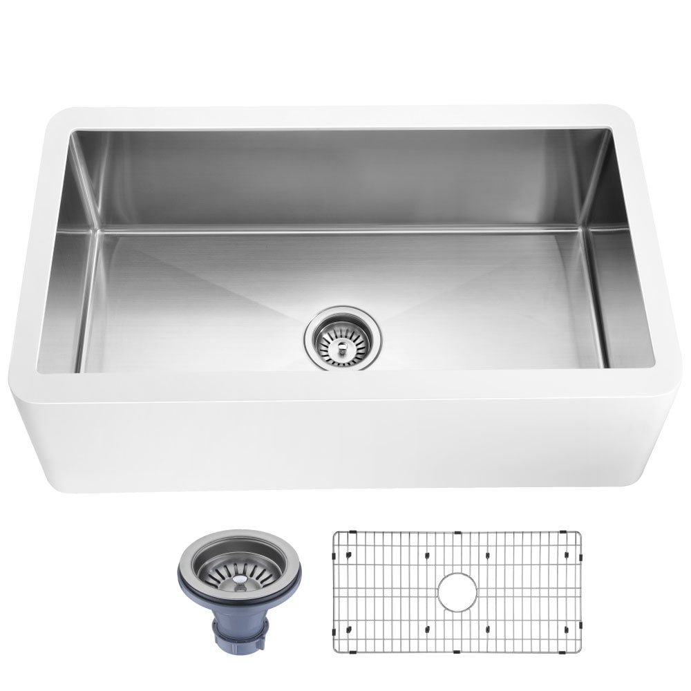 Lavello da cucina ANZZI Apollo Matte White Solid Surface Farmhouse da 36 pollici con vasca singola e interno in acciaio inossidabile
