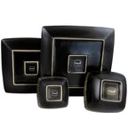Set di stoviglie in gres nero con doppia ciotola quadrata astratta, 16 pezzi