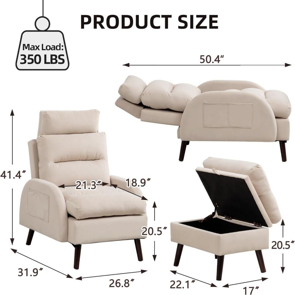 Poltrona lounge HOMYKA con schienale regolabile e pouf contenitore