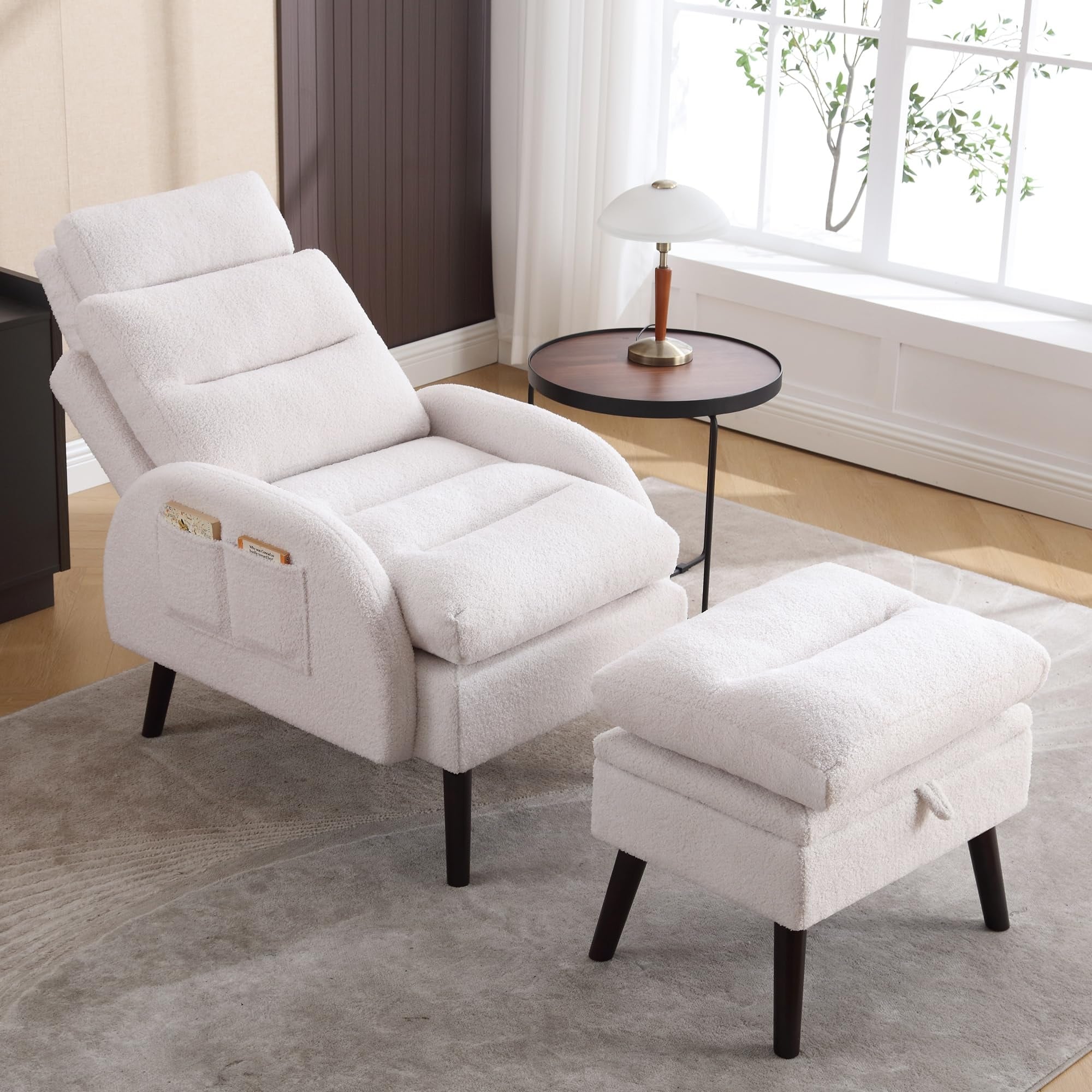Poltrona lounge HOMYKA con schienale regolabile e pouf contenitore