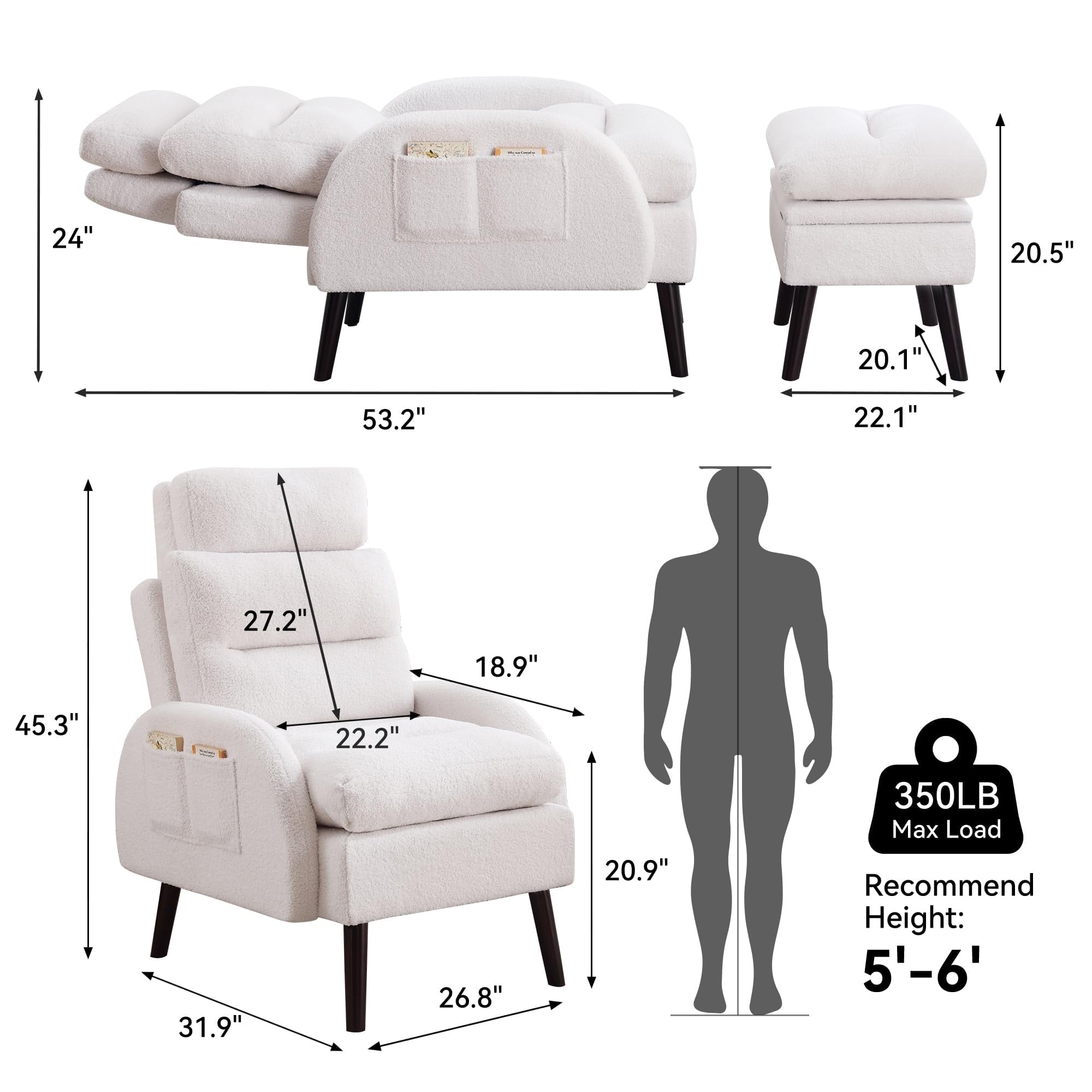 Poltrona lounge HOMYKA con schienale regolabile e pouf contenitore