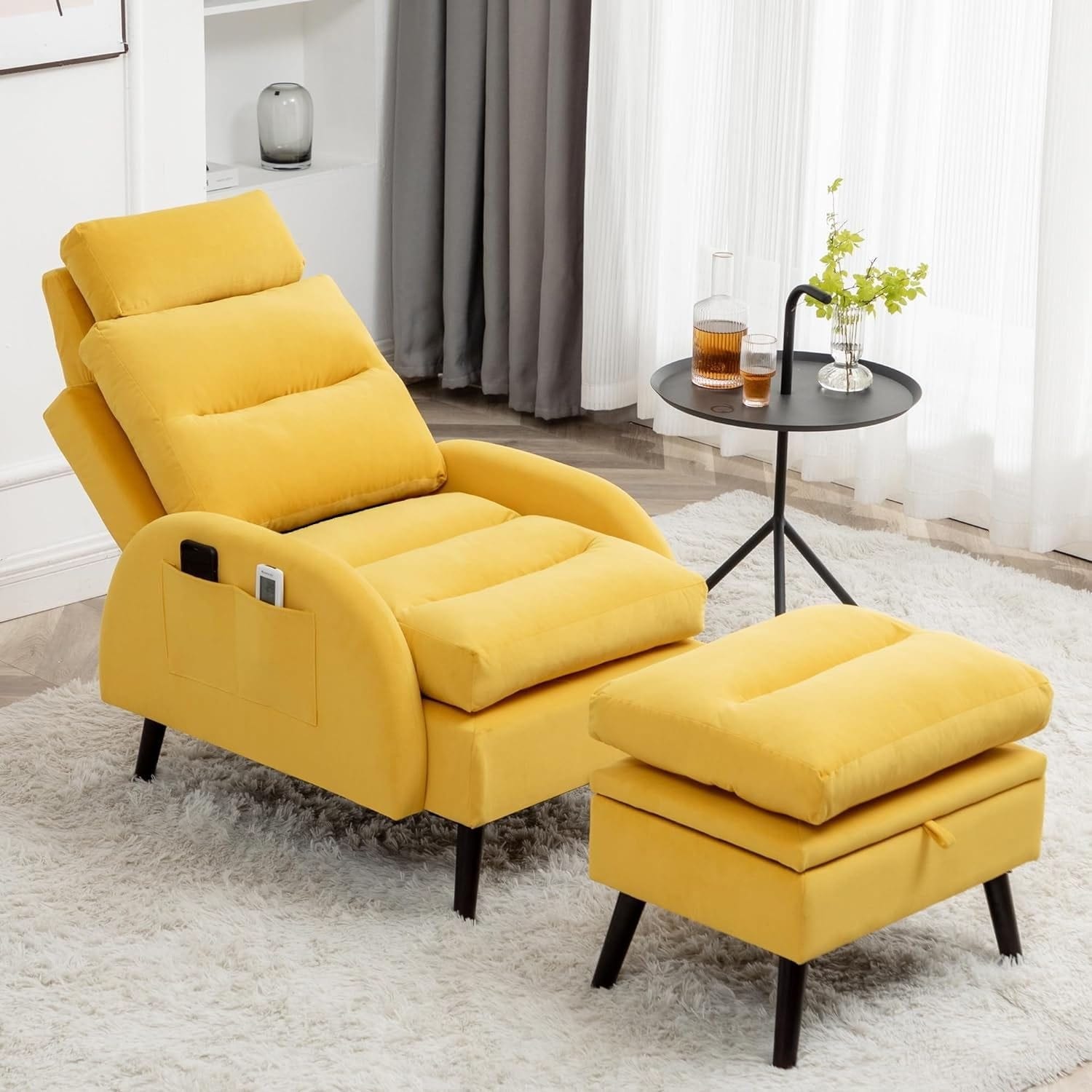 Poltrona lounge HOMYKA con schienale regolabile e pouf contenitore