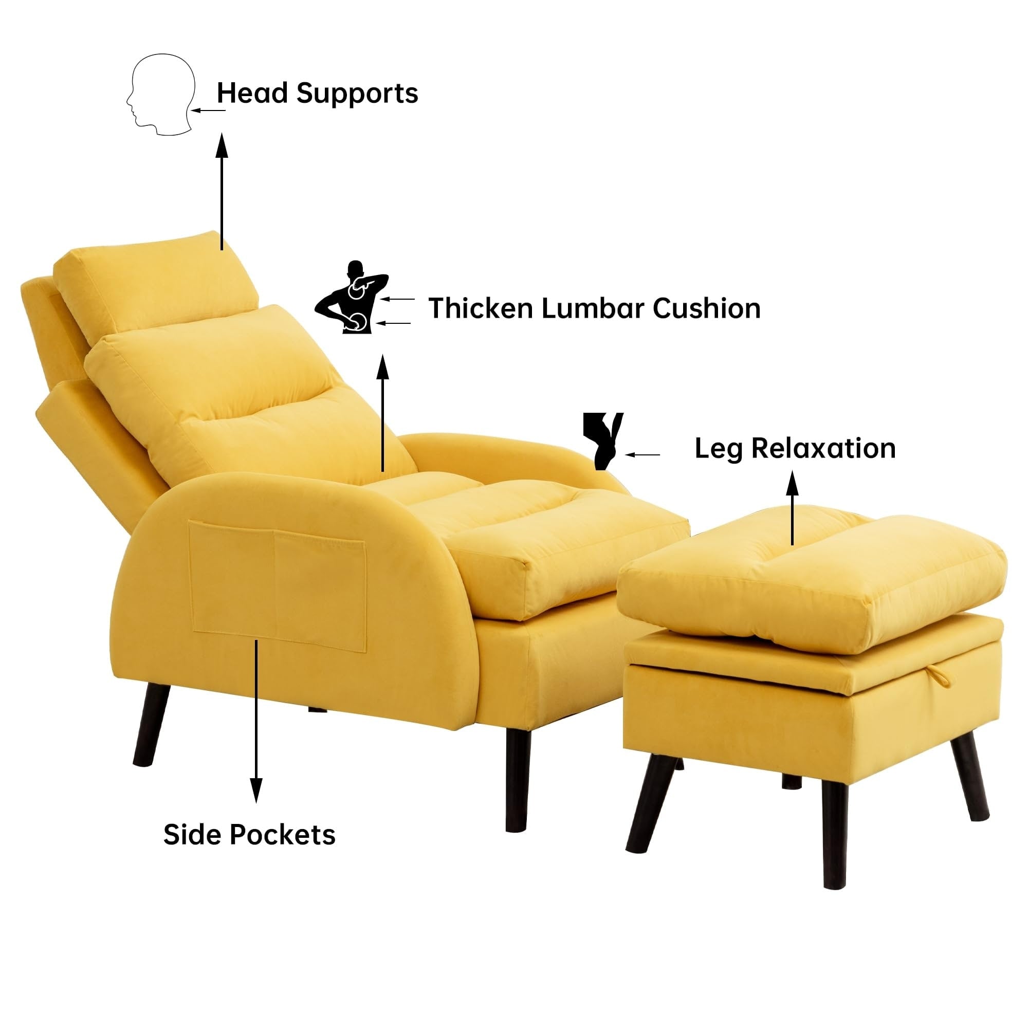 Poltrona lounge HOMYKA con schienale regolabile e pouf contenitore