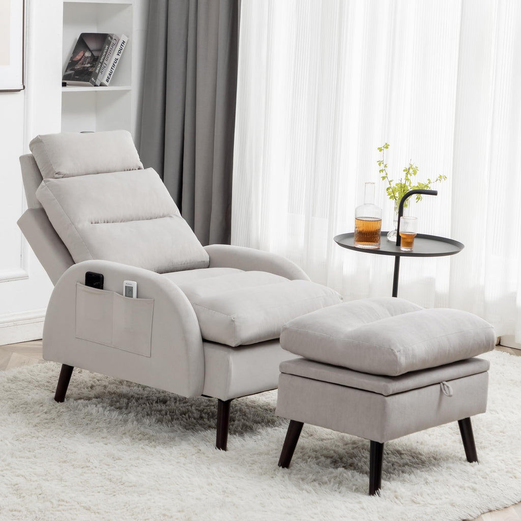 Poltrona lounge HOMYKA con schienale regolabile e pouf contenitore