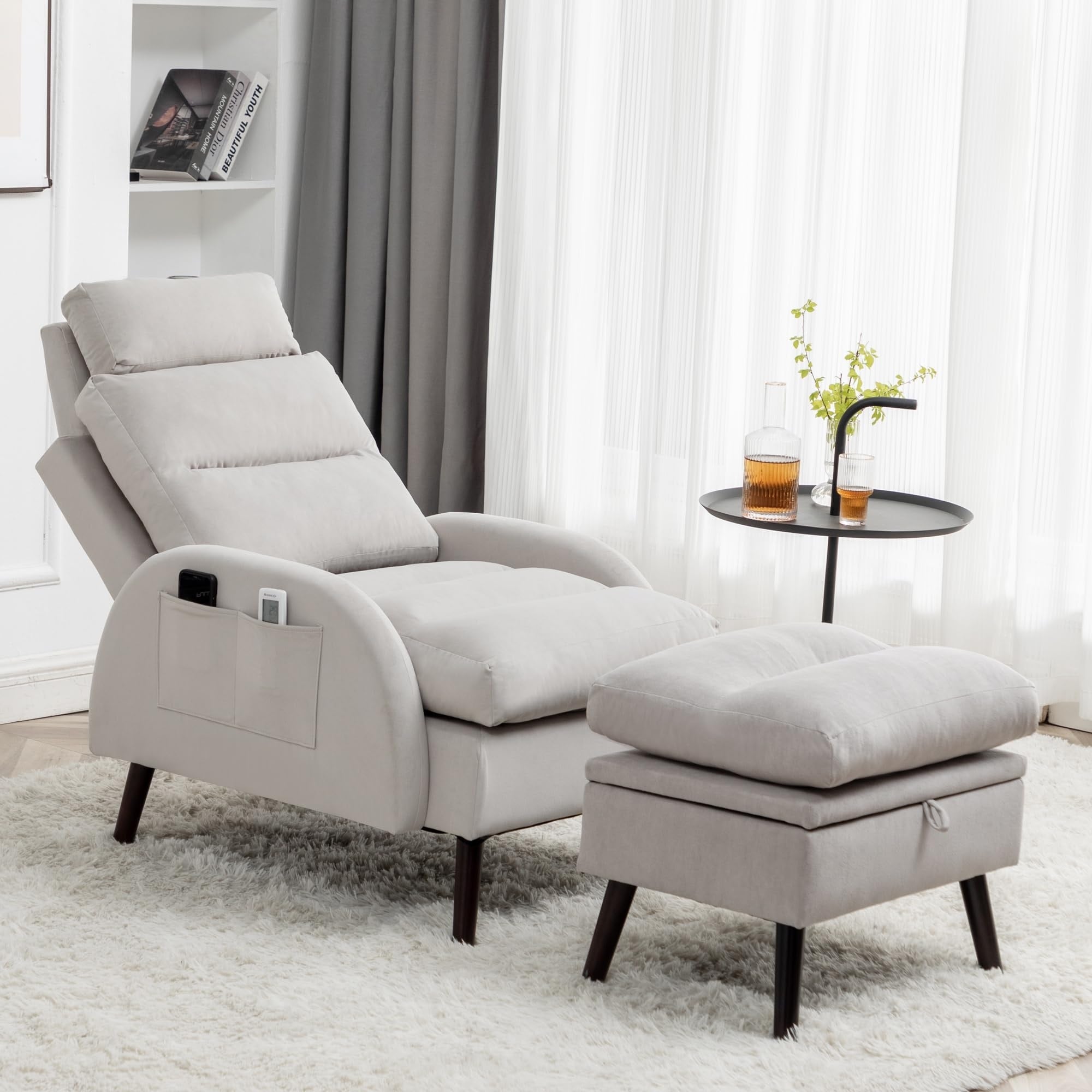 Poltrona lounge HOMYKA con schienale regolabile e pouf contenitore