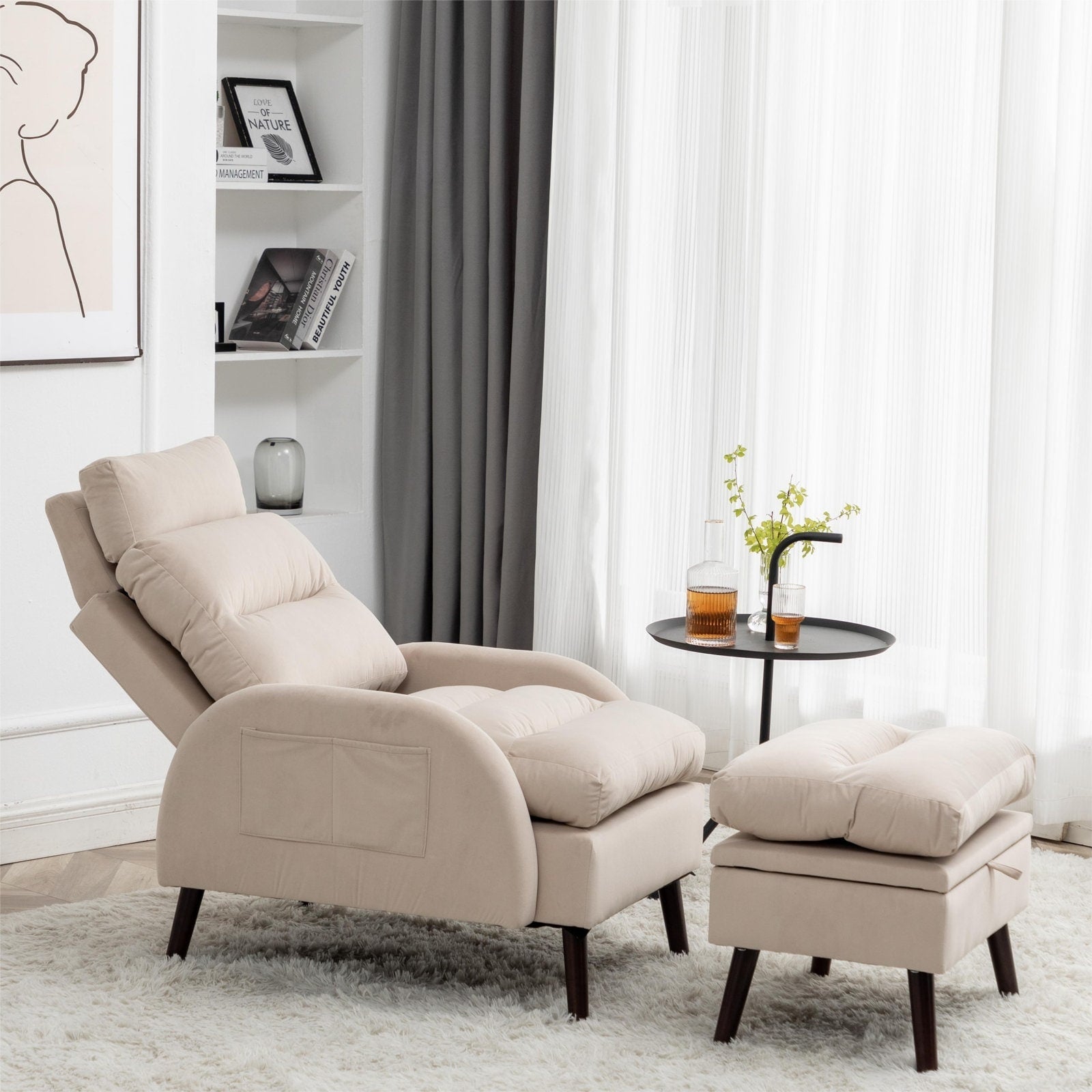 Poltrona lounge HOMYKA con schienale regolabile e pouf contenitore