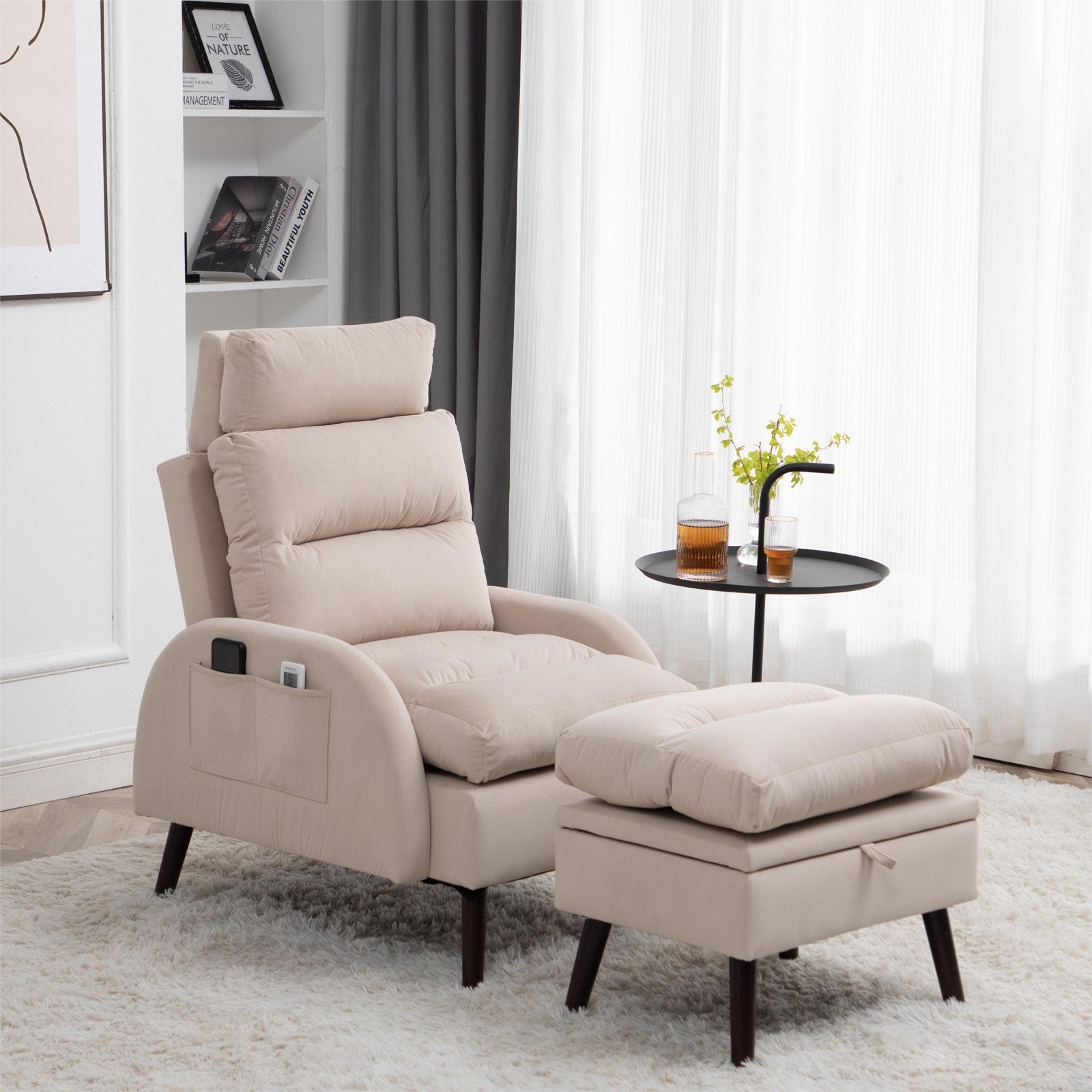 Poltrona lounge HOMYKA con schienale regolabile e pouf contenitore