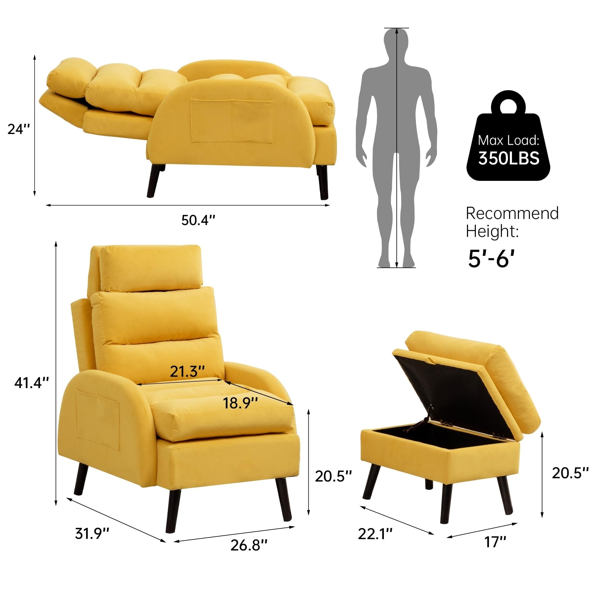 Poltrona lounge HOMYKA con schienale regolabile e pouf contenitore