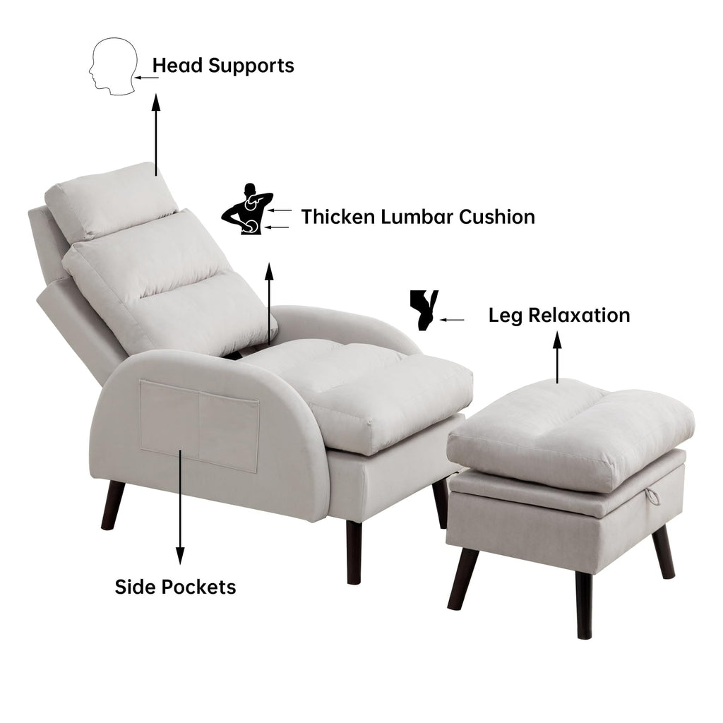 Poltrona lounge HOMYKA con schienale regolabile e pouf contenitore