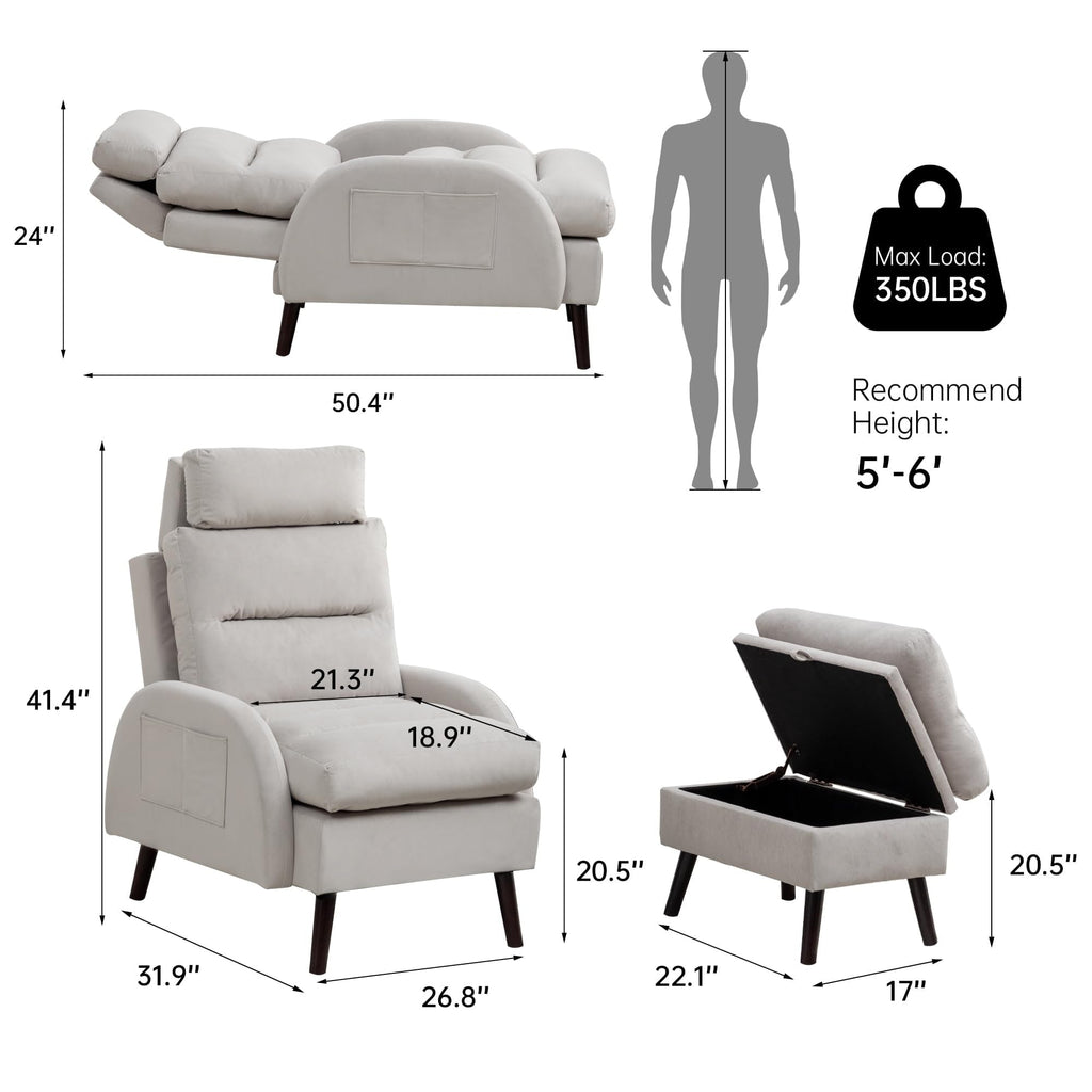 Poltrona lounge HOMYKA con schienale regolabile e pouf contenitore