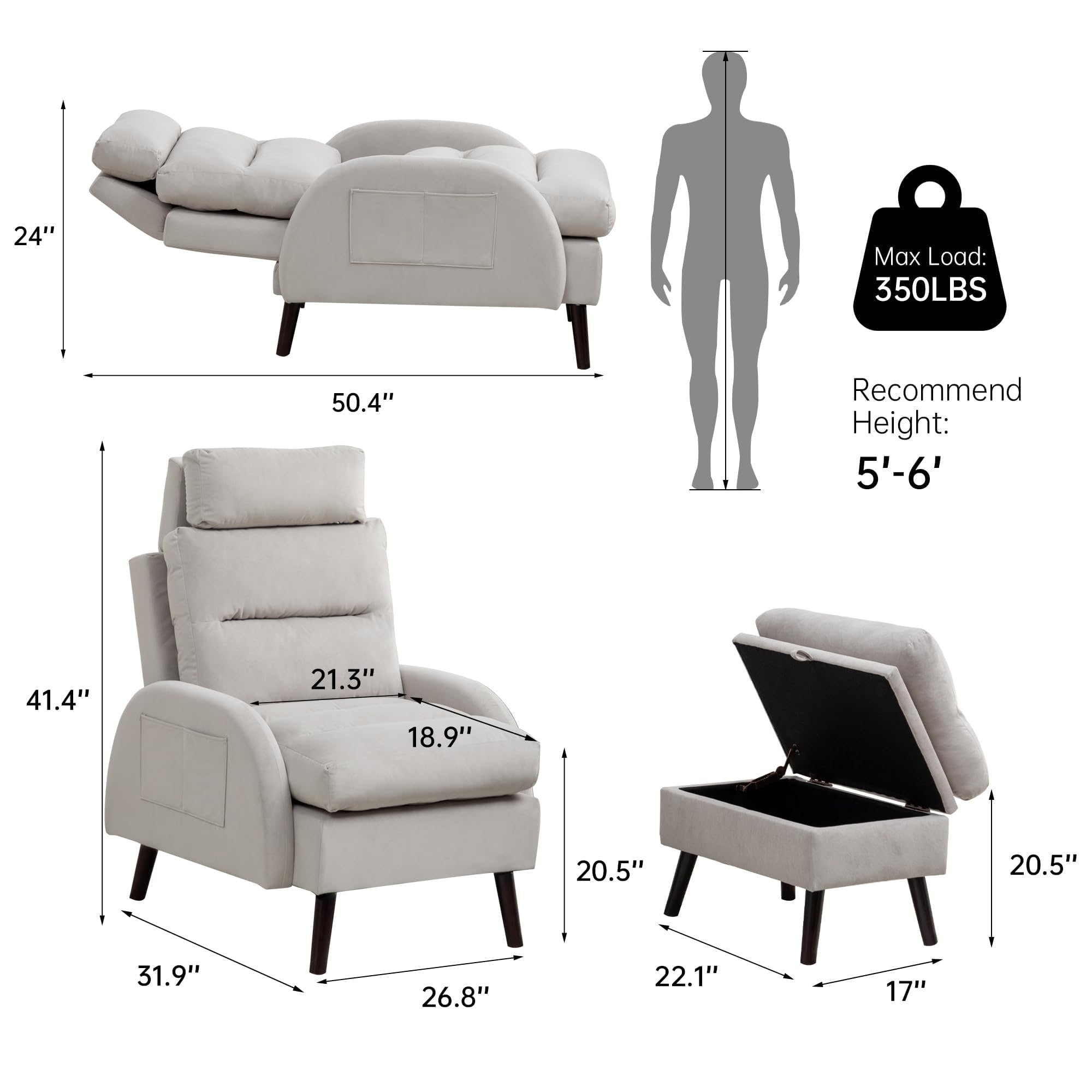 Poltrona lounge HOMYKA con schienale regolabile e pouf contenitore
