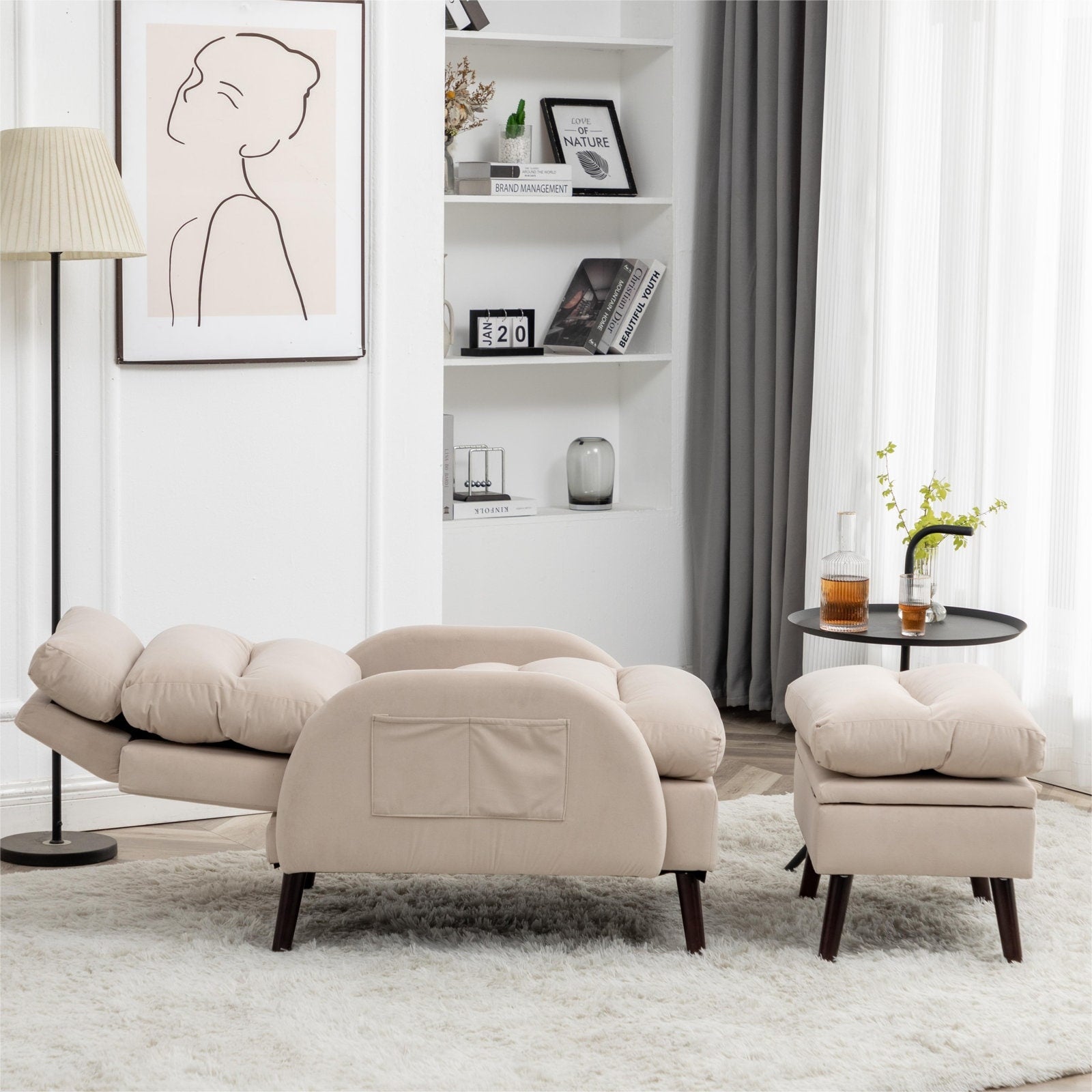 Poltrona lounge HOMYKA con schienale regolabile e pouf contenitore