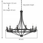 Lampadario Fidenza a 12 luci in stile Impero moderno in stile fattoria con UL - D40'' * H135''