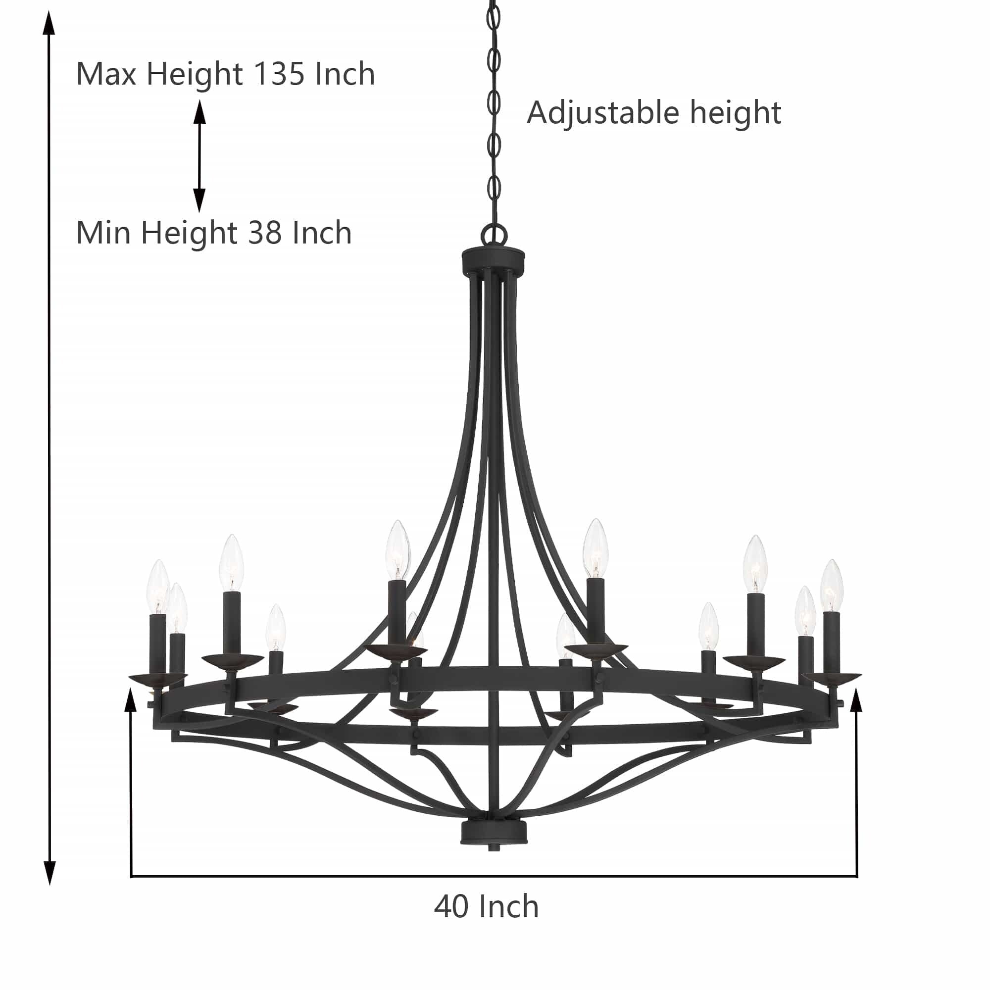 Lampadario Fidenza a 12 luci in stile Impero moderno in stile fattoria con UL - D40'' * H135''