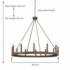 Lampadario a ruota di carro Acroma Farmhouse da 12 luci, 40 pollici, con UL - 40'' P x 138'' H