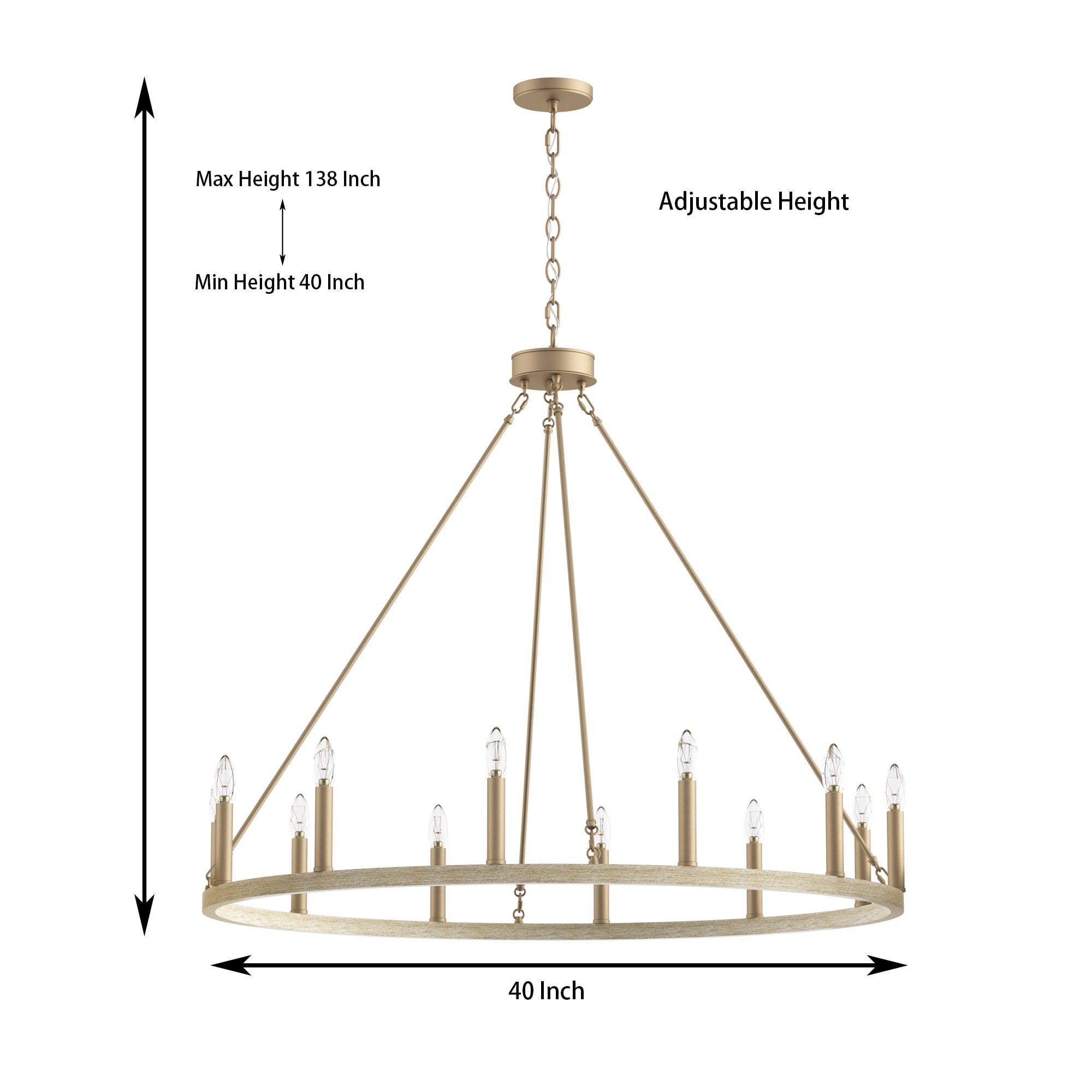 Lampadario a ruota di carro Acroma Farmhouse da 12 luci, 40 pollici, con UL - 40'' P x 138'' H