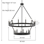Lampadario Acroma da 20 luci moderno stile fattoria da 40 pollici a forma di ruota di carro con UL