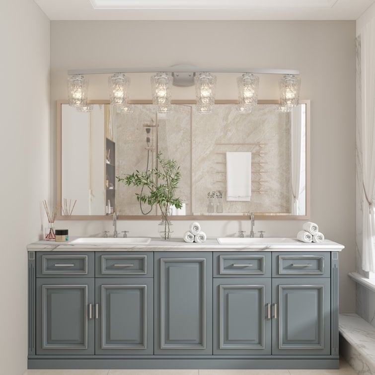 Lampada da bagno a LED dimmerabile a 6 luci in stile moderno di metà secolo con vetro artistico - 51 pollici